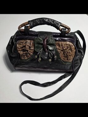 Reem Acra Black Brown Purple Leather Crossbody Bag